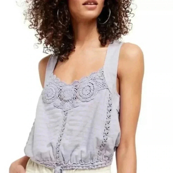 Free People Sweet Something Frosted Lilac Crochet Tank Top Size Small - Picture 1 of 11
